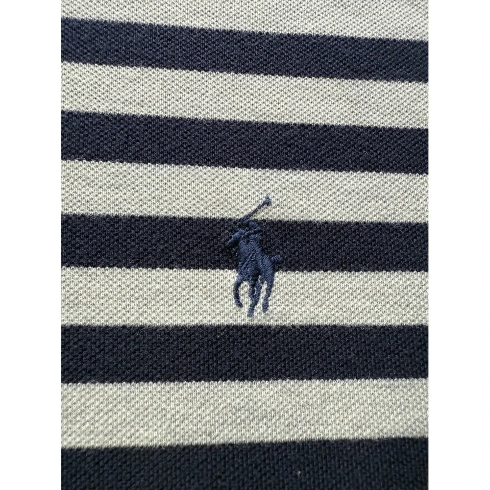 Polo Ralph Lauren Men XXL Striped Polo Shirt Navy Grey Short Sleeve Cotton Pique